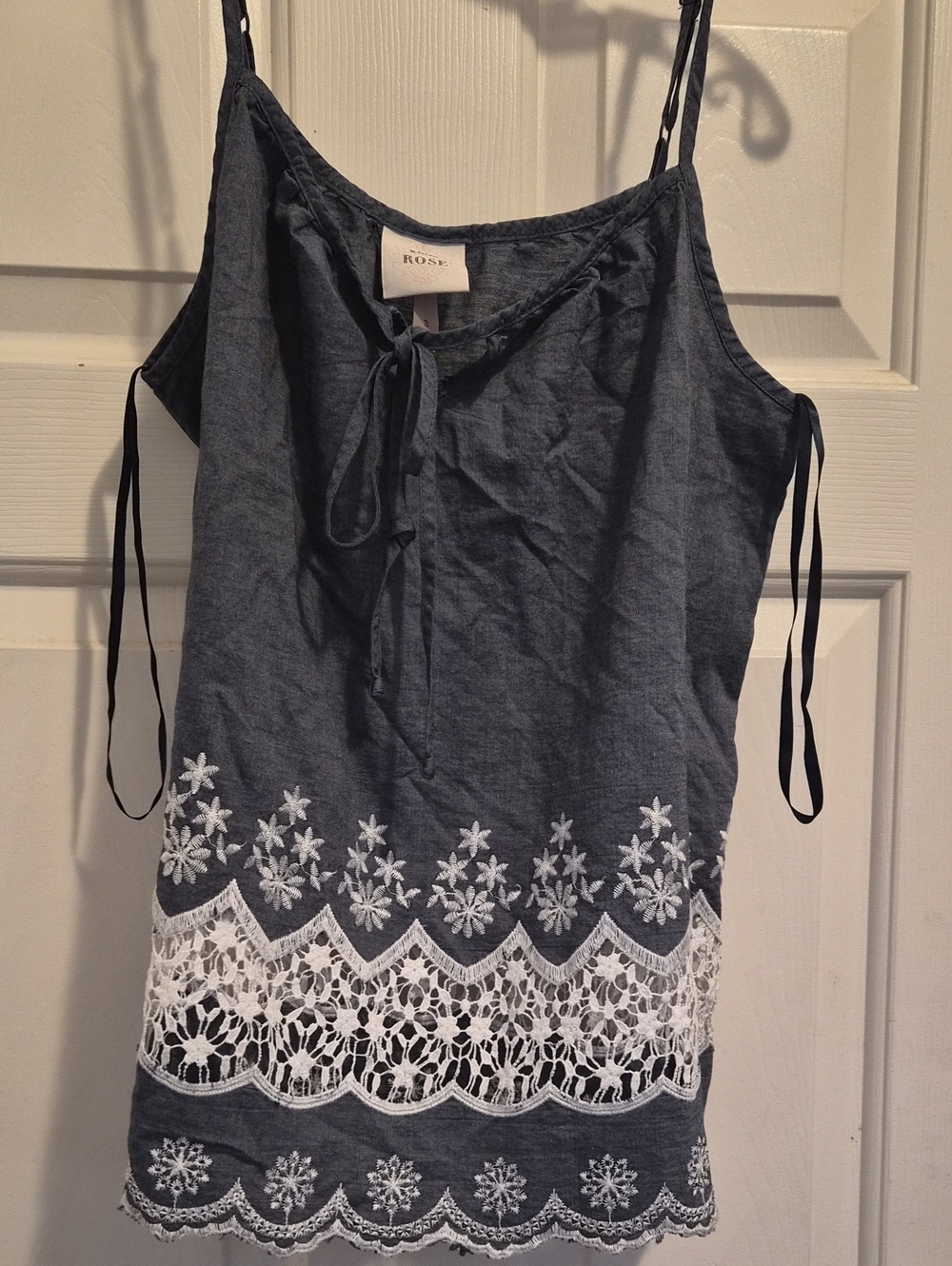 Knox Rose Navy Chambray Lace-Trim Tie-Front Cami
